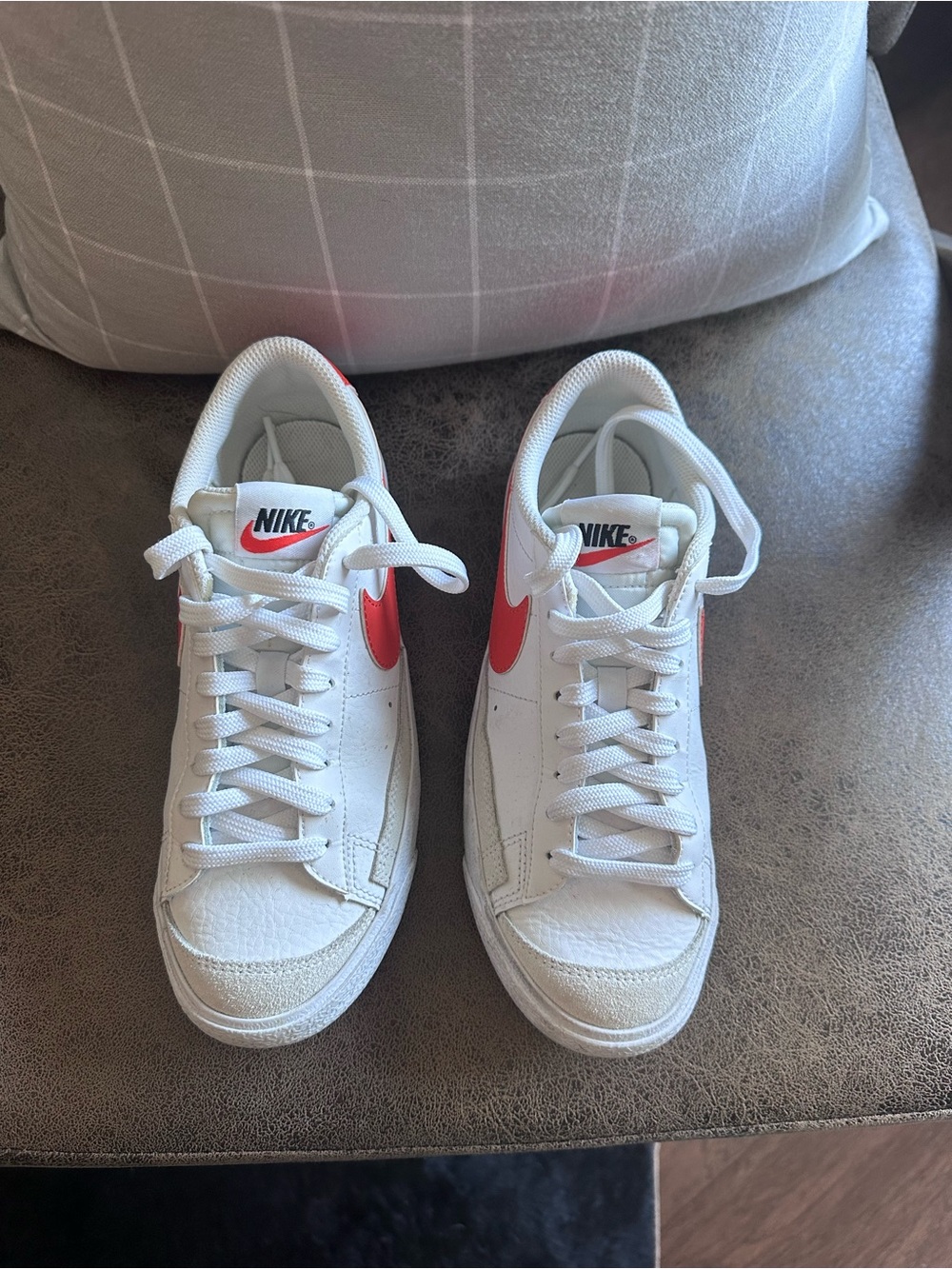 Nike White Sneakers with Red Swoosh - Women’s Low-Top Trainers